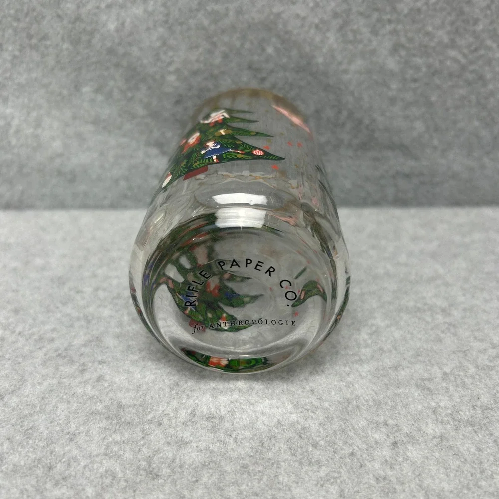 Rifle Paper Co for Anthropologie Nutcracker Juice Glass Set of 4 Gold Rim Fluted